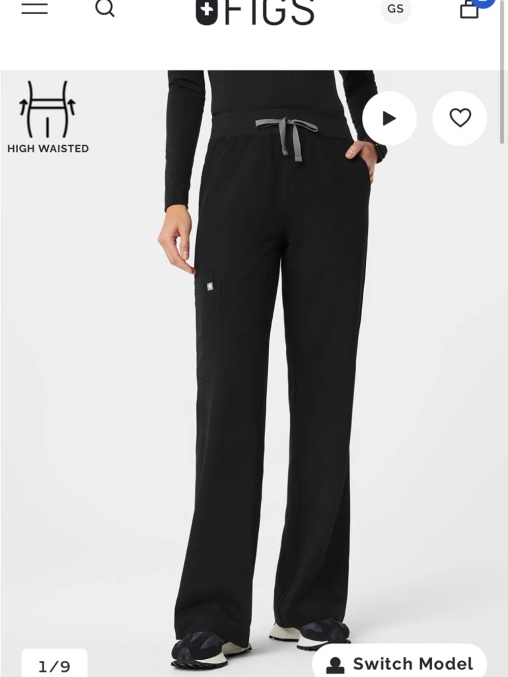 FIGS Isabel Wide-Leg High-Waist Scrub Pants in Black